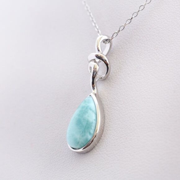 LARIMAR NECKLACE CURVED Necklace Pendant, Chain Necklace with Natural Gemstone - Picture 4 of 10
